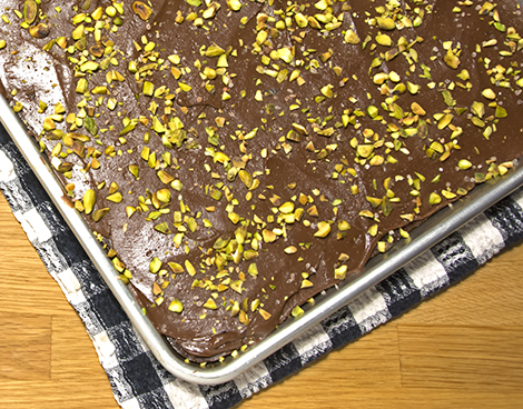 Hospitality baked in a hotel pan: Texas Sheet Cake with Pistachios – Blue  Kitchen